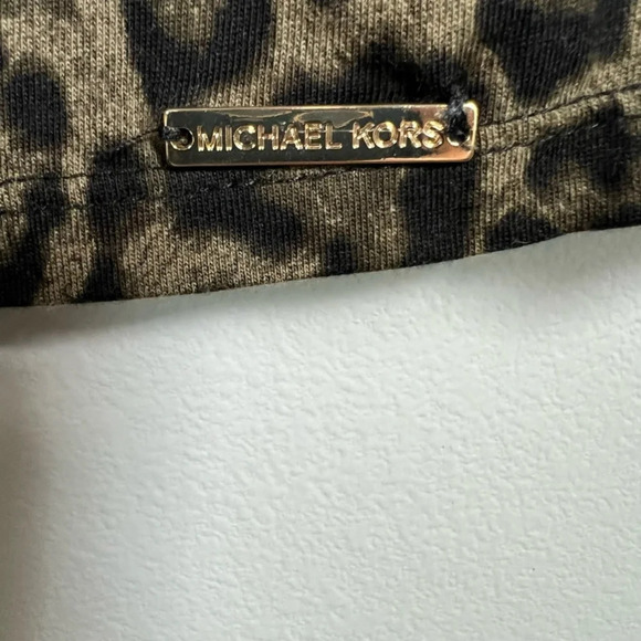 Michael Kors Women's Leopard Print Blouse Tan Black Peasant Mob Wife Flowy Large - Picture 8 of 13